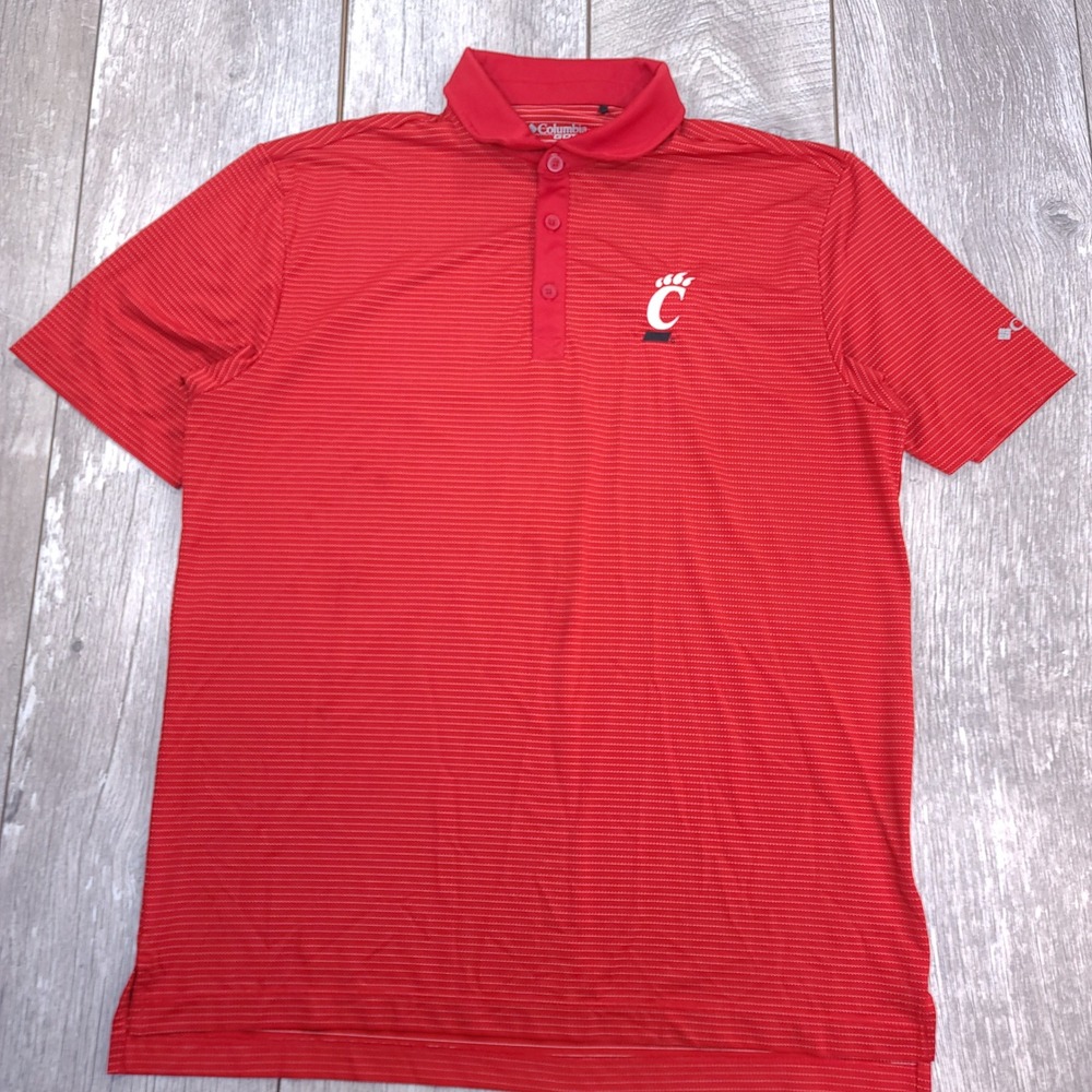 Columbia Polo Shirt Mens Large Red Cincinnati Bearcats Golf Striped Short Sleeve